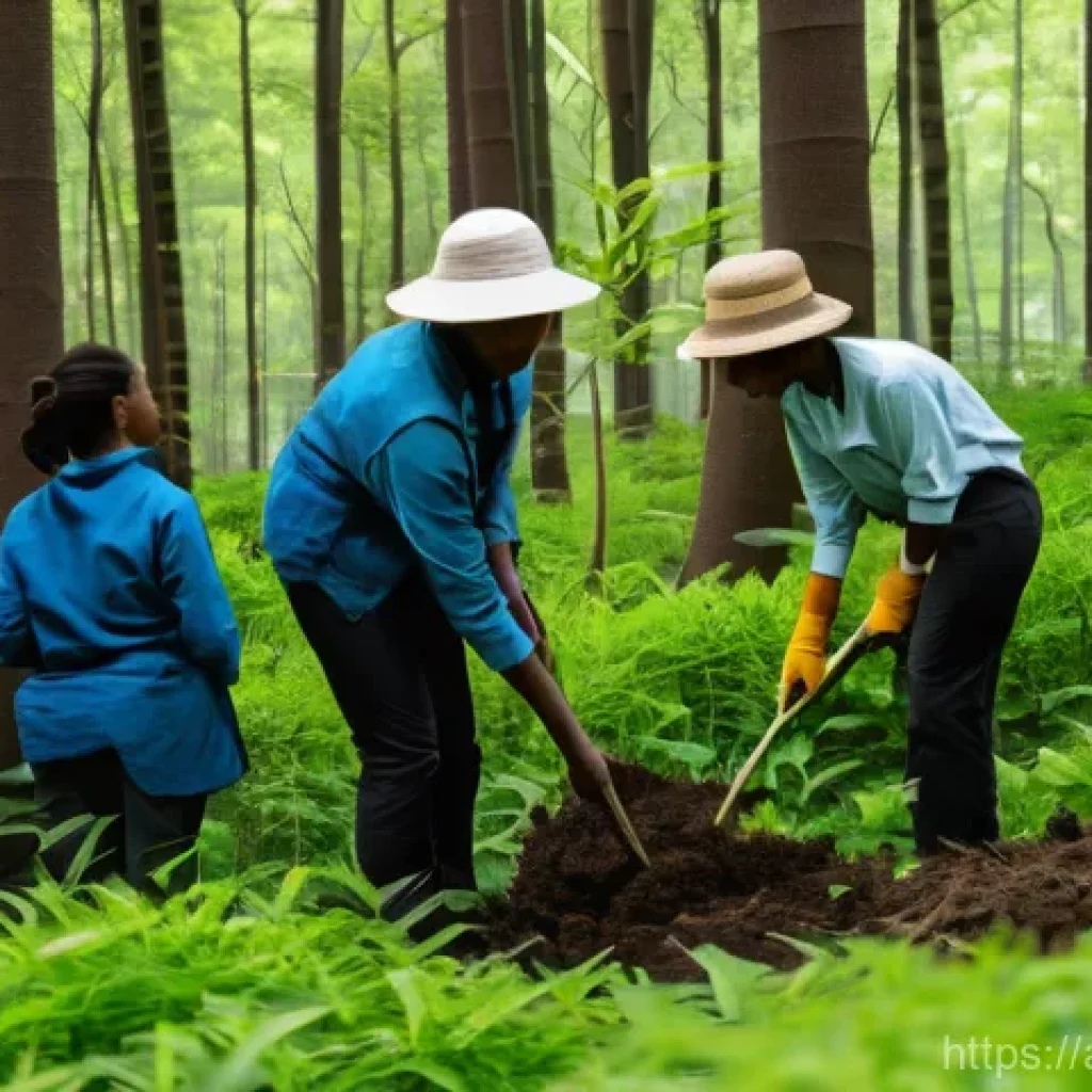 생태계 복원 기술의 국제 협력 사례 - "A diverse team of environmentalists and local community members, including men and women of various...