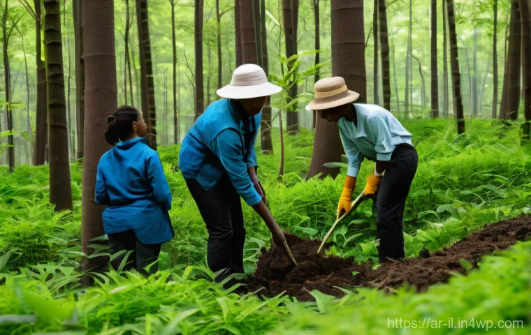 생태계 복원 기술의 국제 협력 사례 - "A diverse team of environmentalists and local community members, including men and women of various...
