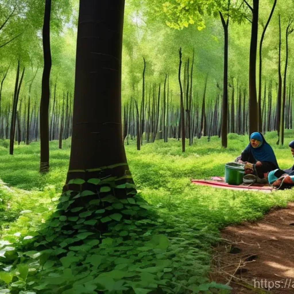 생태계 복원 기술과 기후 변화의 관계 - **Forest Restoration & Community Spirit:**
"A heartwarming and vibrant scene of ecological fores...