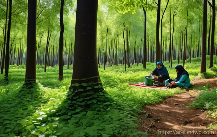 생태계 복원 기술과 기후 변화의 관계 - **Forest Restoration & Community Spirit:**
    "A heartwarming and vibrant scene of ecological fores...