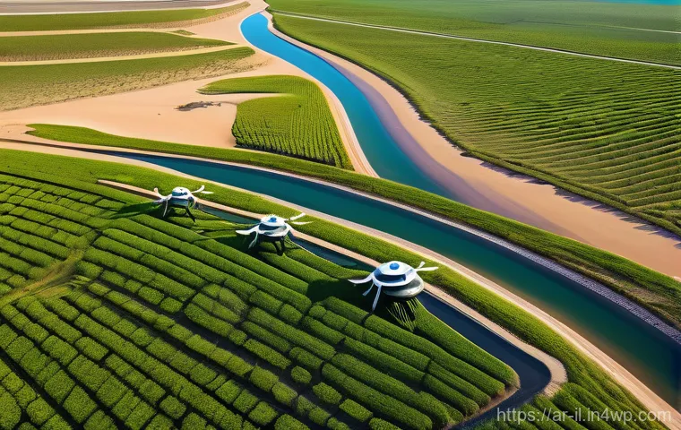 생태계 복원 기술의 혁신과 도전 - **Prompt:** A vibrant, futuristic desert landscape being transformed into a green oasis through adva...