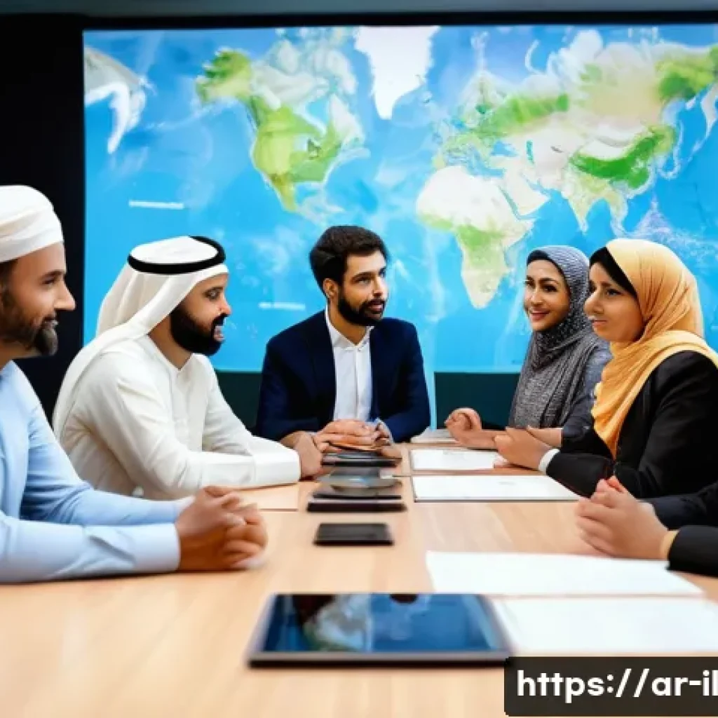 생태계 복원 기술의 글로벌 파트너십 - A diverse group of environmental experts from Middle Eastern and African countries collaborating aro...