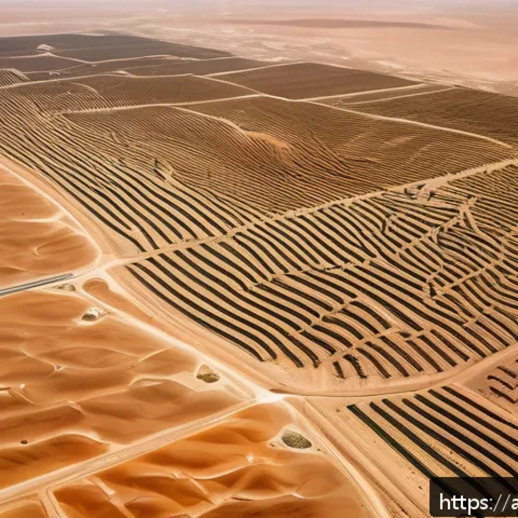 생태계 복원 기술과 국제적인 협력 필요성 - A high-resolution satellite view of a vast desert landscape undergoing environmental restoration in ...