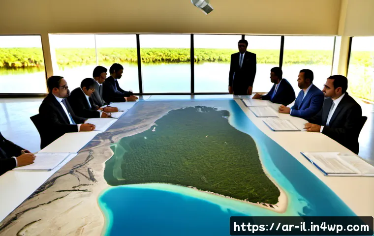 생태계 복원 기술의 정책적 접근 - Photorealistic policy meeting on ecosystem restoration in a modern Gulf-region environmental plannin...